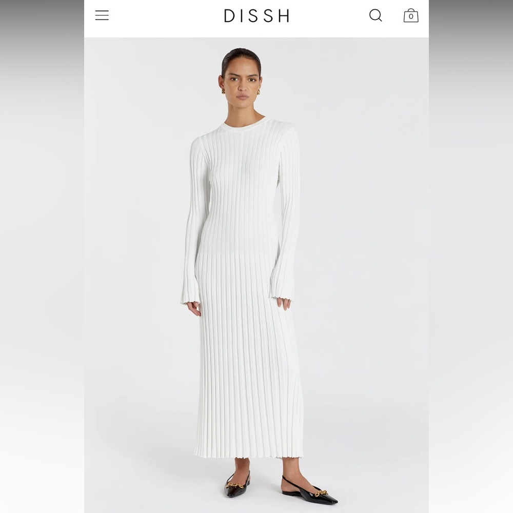 DISSH ADA OFF WHITE LONG SLEEVE MIDI DRESS